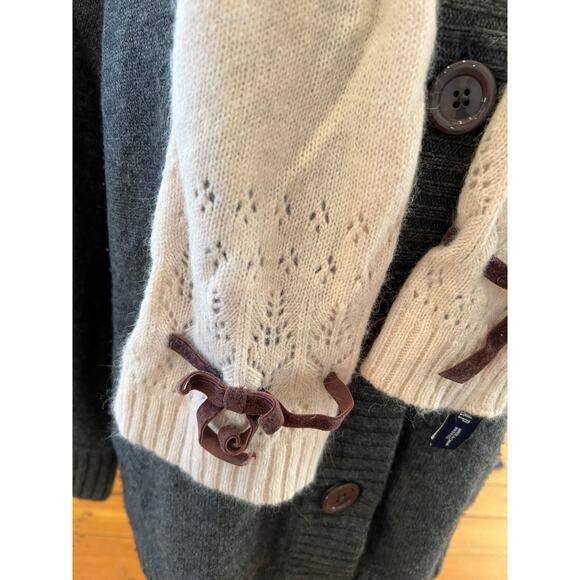 Gap Lambswool Scarf Pale Pink Brown Velvet Ribbon Trim - Picture 4 of 6